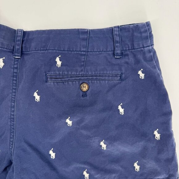 Polo Ralph Lauren Navy Blue Womens All Over Embroidered Pony Chino Shorts Size 8 - Picture 6 of 8